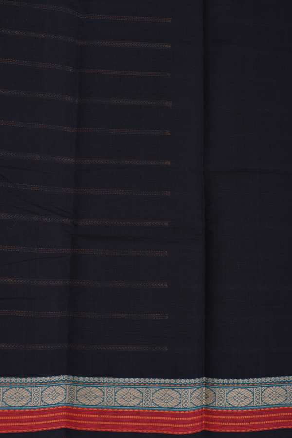 Kanchi Cotton Saree In Black With Stripes Design