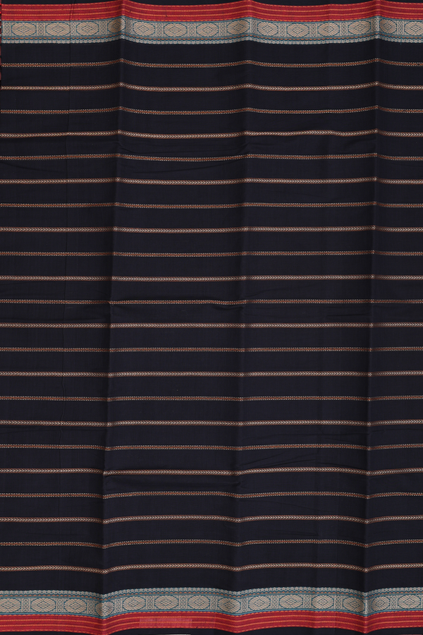 Kanchi Cotton Saree In Black With Stripes Design