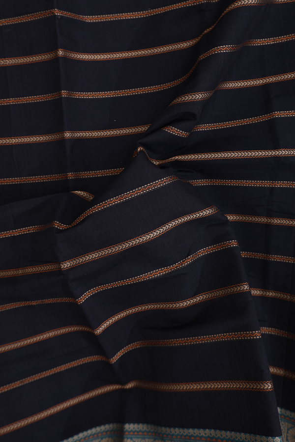 Kanchi Cotton Saree In Black With Stripes Design