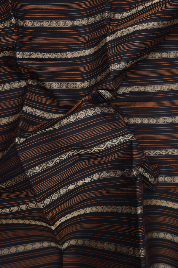 Kanchi Cotton Saree In Black With Stripes Design