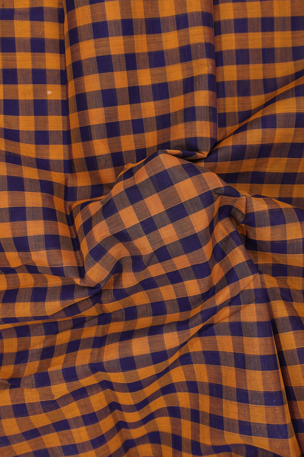 Kanchi Cotton Saree In Blue And Mustard With Checks Design