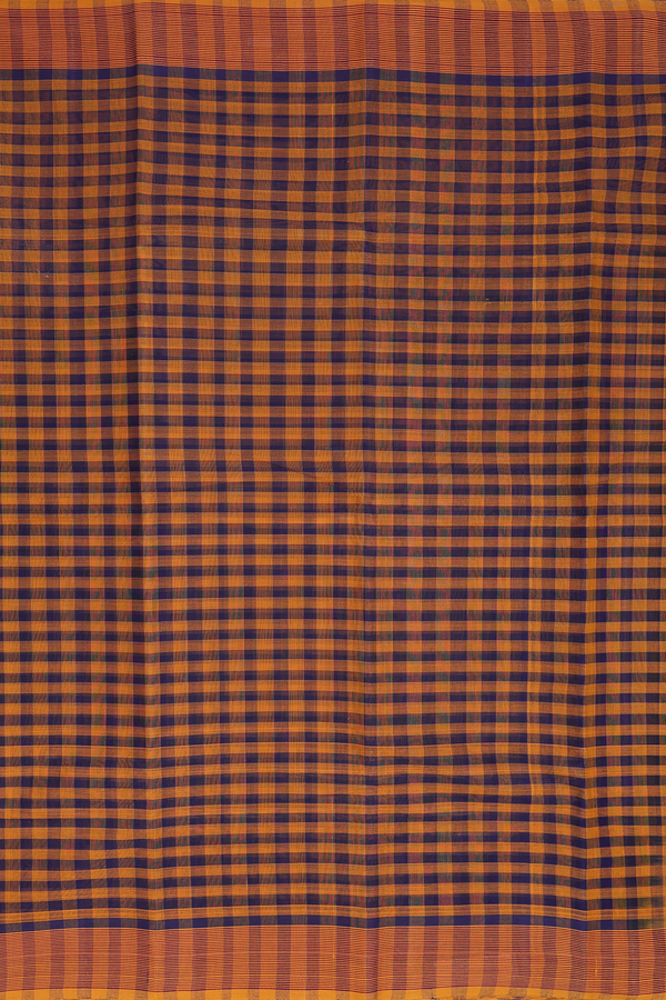 Kanchi Cotton Saree In Blue And Orange With Checks Design