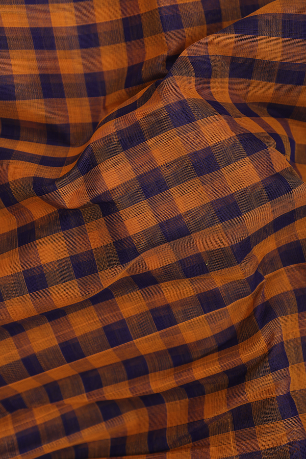 Kanchi Cotton Saree In Blue And Orange With Checks Design