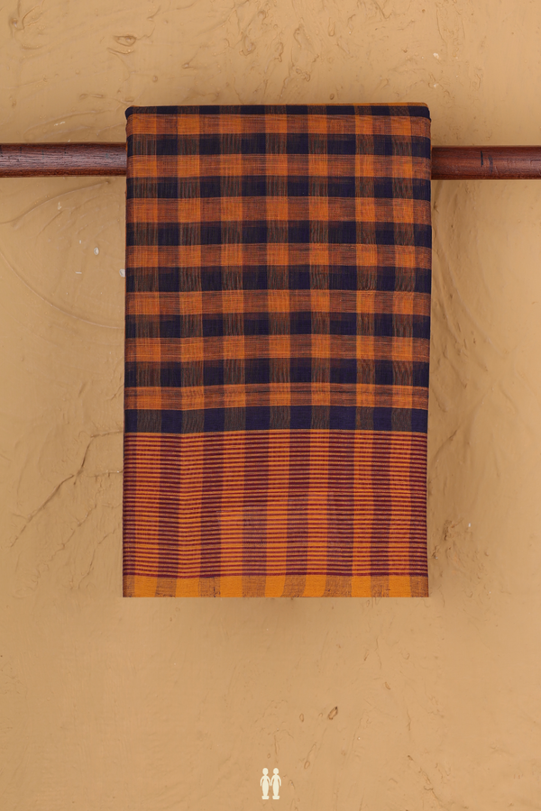 Kanchi Cotton Saree In Blue And Orange With Checks Design