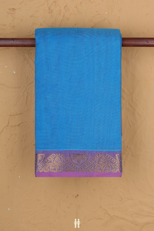 Kanchi Cotton Saree In Blue With Contrast Border