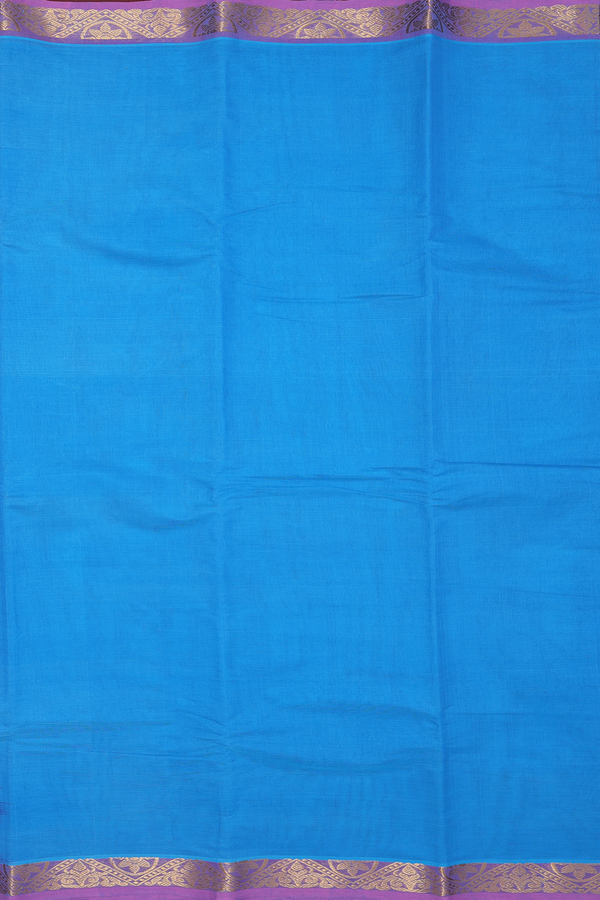 Kanchi Cotton Saree In Blue With Contrast Border