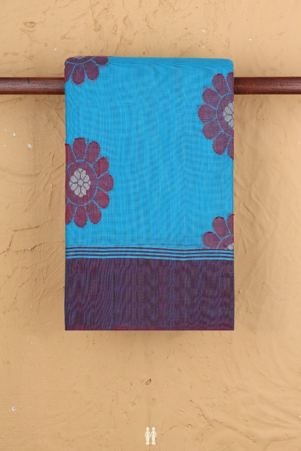 Kanchi Cotton Saree In Blue With Floral Motifs