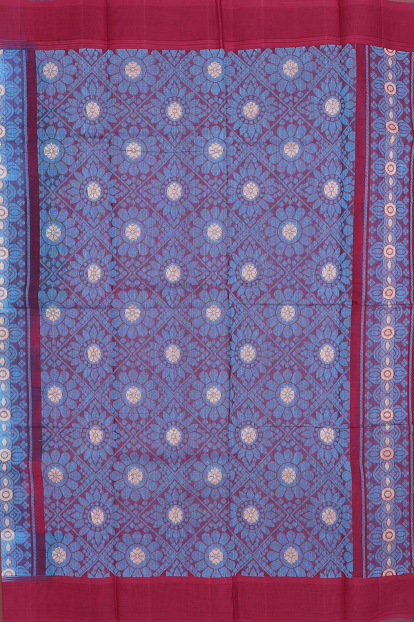 Kanchi Cotton Saree In Blue With Floral Motifs