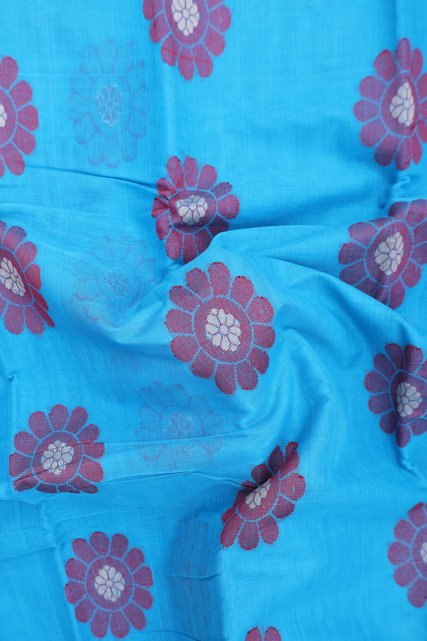 Kanchi Cotton Saree In Blue With Floral Motifs