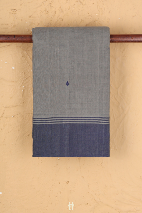Kanchi Cotton Saree In Bluish Grey With Threadwork Buttas