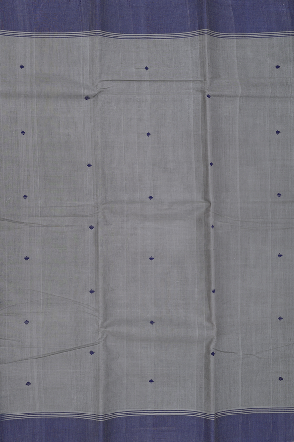 Kanchi Cotton Saree In Bluish Grey With Threadwork Buttas
