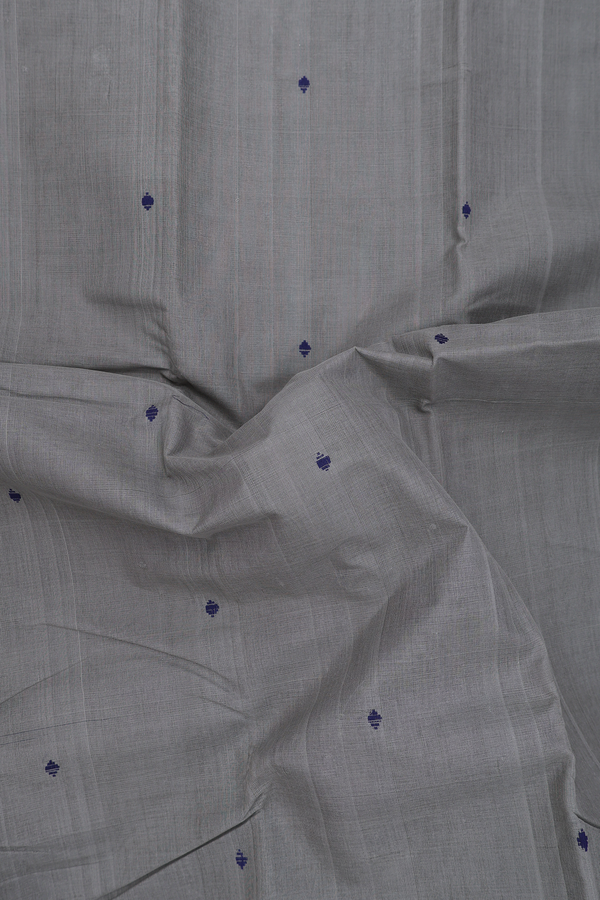 Kanchi Cotton Saree In Bluish Grey With Threadwork Buttas