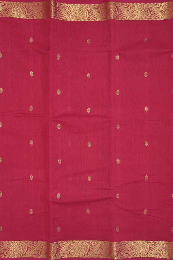 Kanchi Cotton Saree In Blush Red With Floral Buttas