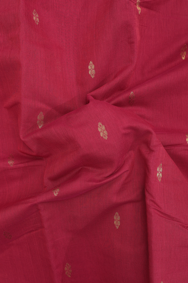 Kanchi Cotton Saree In Blush Red With Floral Buttas