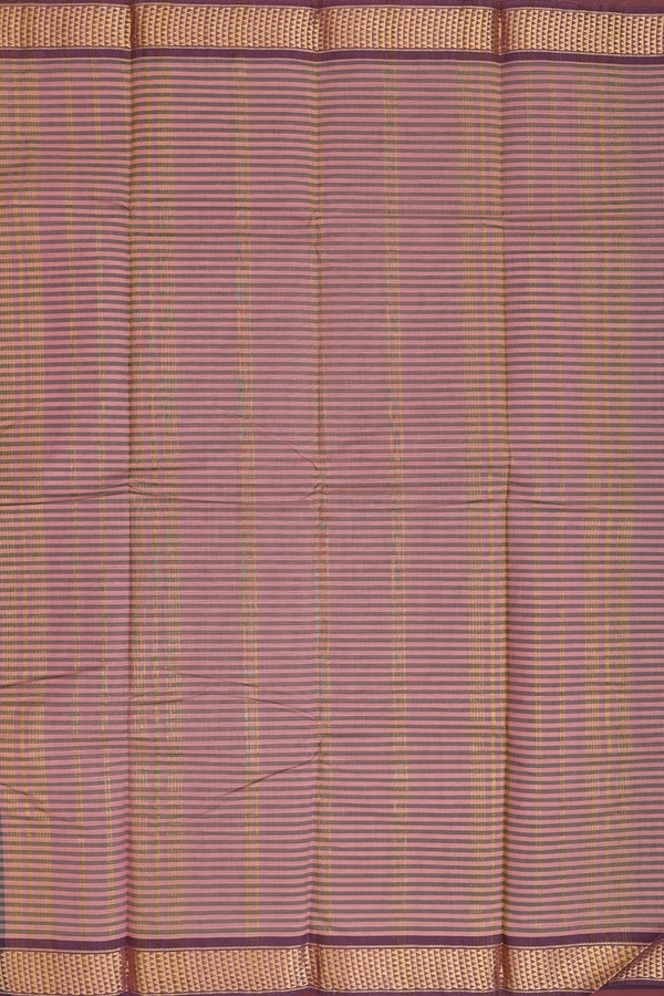 Kanchi Cotton Saree In Brown And Green With Stripes Design