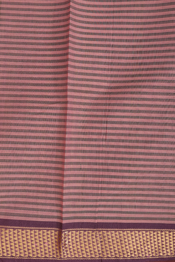 Kanchi Cotton Saree In Brown And Green With Stripes Design