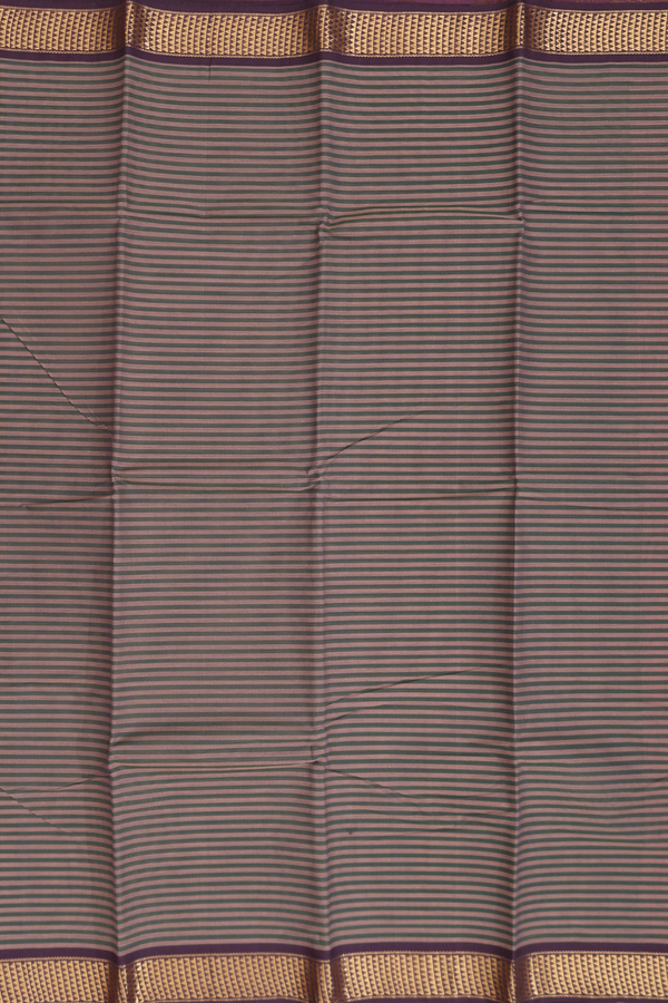 Kanchi Cotton Saree In Brown And Green With Stripes Design