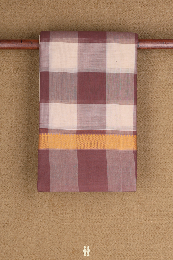 Kanchi Cotton Saree In Brown And Ivory With Checked Design