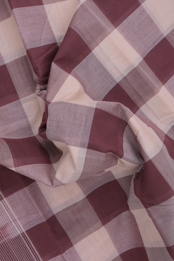 Kanchi Cotton Saree In Brown And Ivory With Checked Design