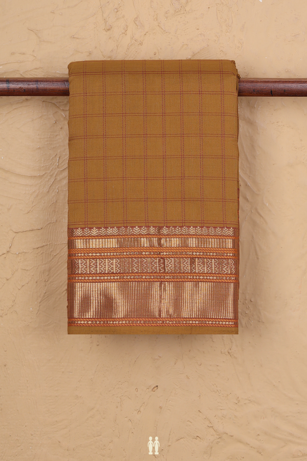 Kanchi Cotton Saree In Brown With Checks Design