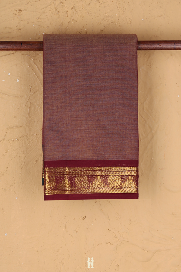 Kanchi Cotton Saree In Brown With Contrast Border