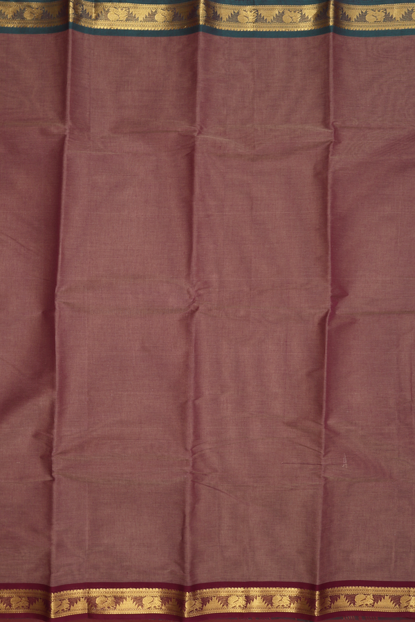 Kanchi Cotton Saree In Brown With Contrast Border