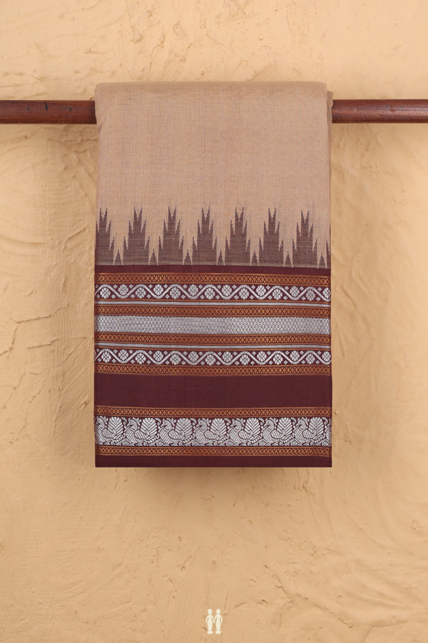 Kanchi Cotton Saree In Brown With Contrast Silk Border