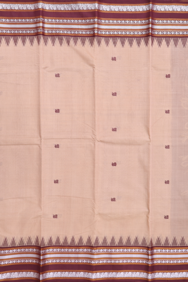 Kanchi Cotton Saree In Brown With Contrast Silk Border