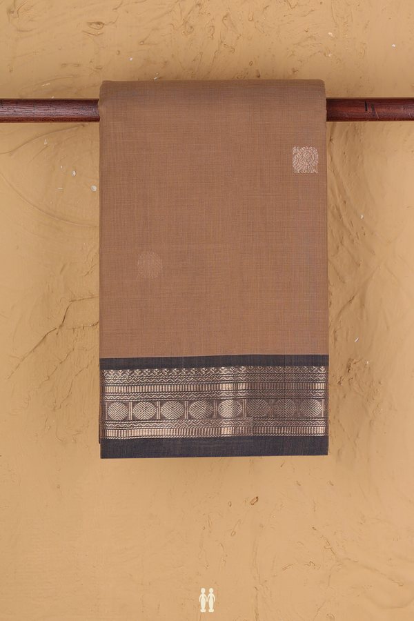 Kanchi Cotton Saree In Brown With Peacock Buttas