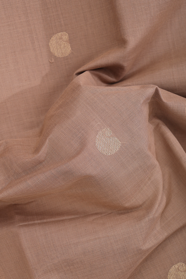 Kanchi Cotton Saree In Brown With Peacock Buttas