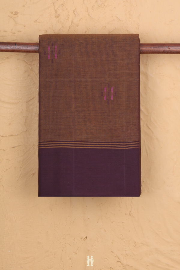 Kanchi Cotton Saree In Brown With Threadwork Buttas