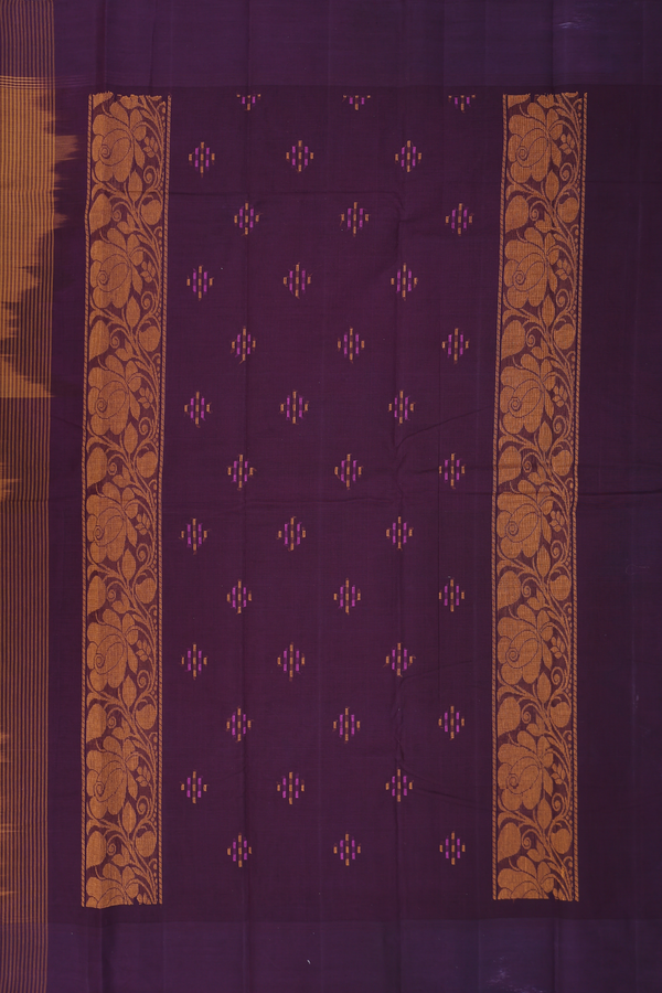 Kanchi Cotton Saree In Brown With Threadwork Buttas