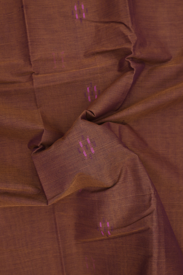 Kanchi Cotton Saree In Brown With Threadwork Buttas