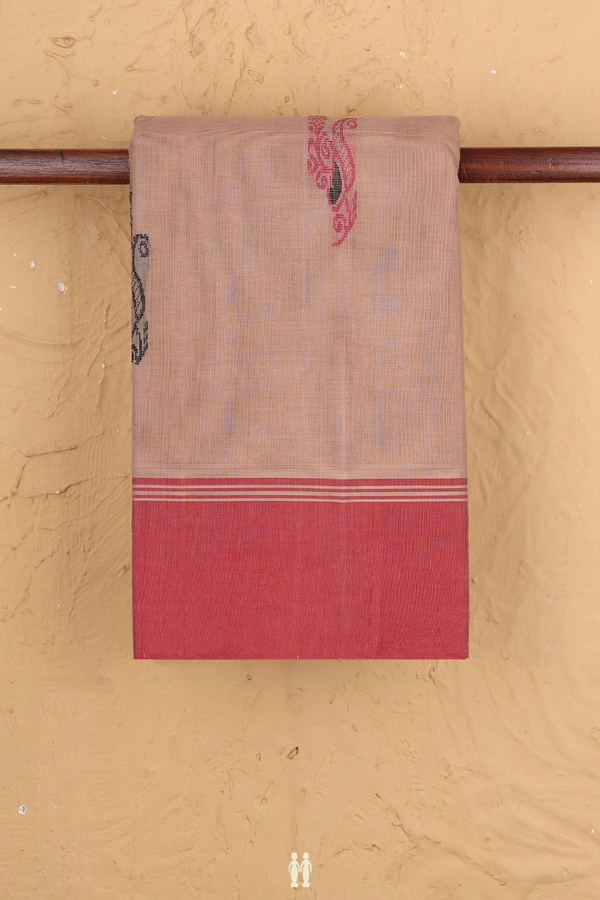 Kanchi Cotton Saree In Brown With Threadwork Motifs