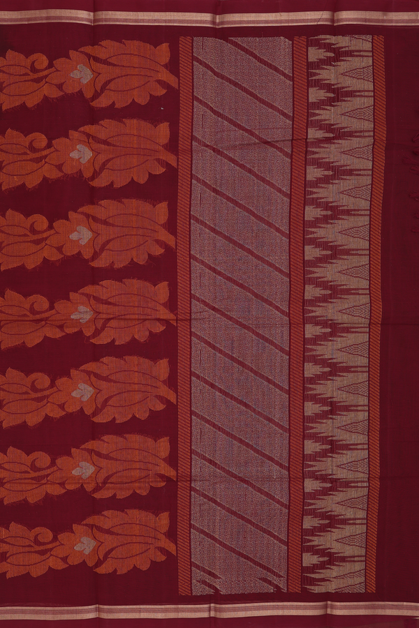 Kanchi Cotton Saree In Brown With Floral Motifs