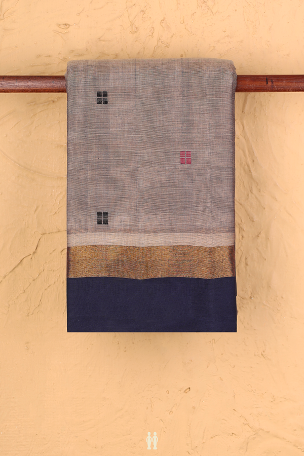 Kanchi Cotton Saree In Brownish Grey With Threadwork Buttas