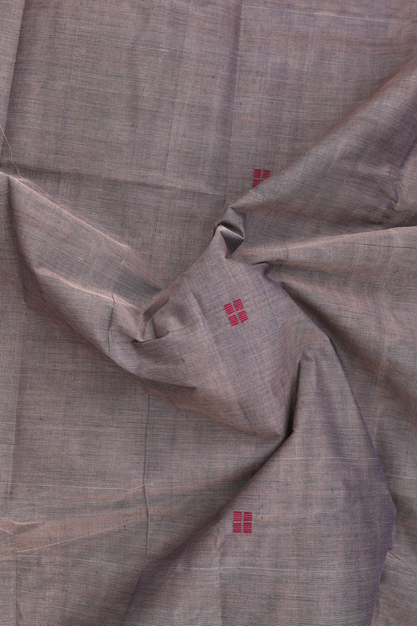 Kanchi Cotton Saree In Brownish Grey With Threadwork Buttas