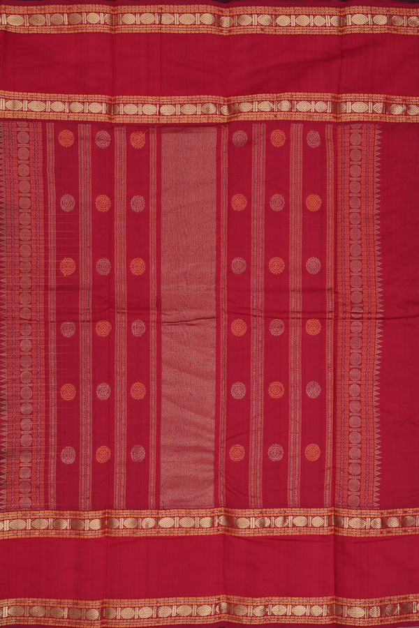 Kanchi Cotton Saree In Burgundy Red With Checks Design