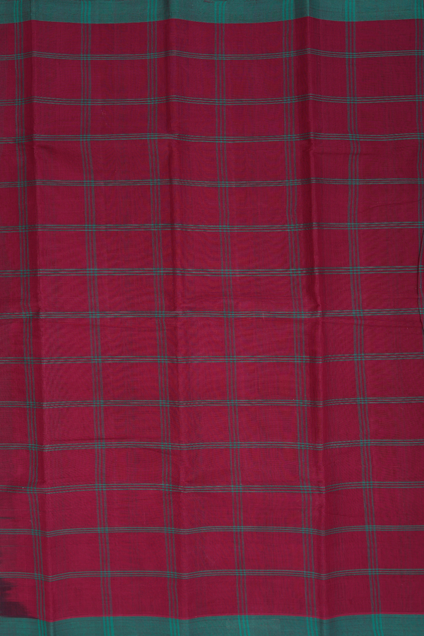 Kanchi Cotton Saree In Burgundy Red With Checks Design