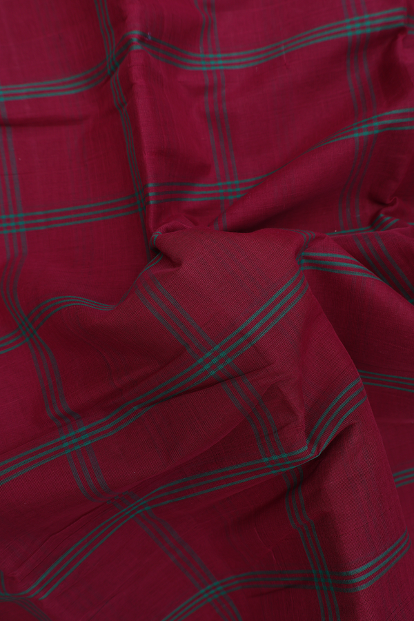 Kanchi Cotton Saree In Burgundy Red With Checks Design