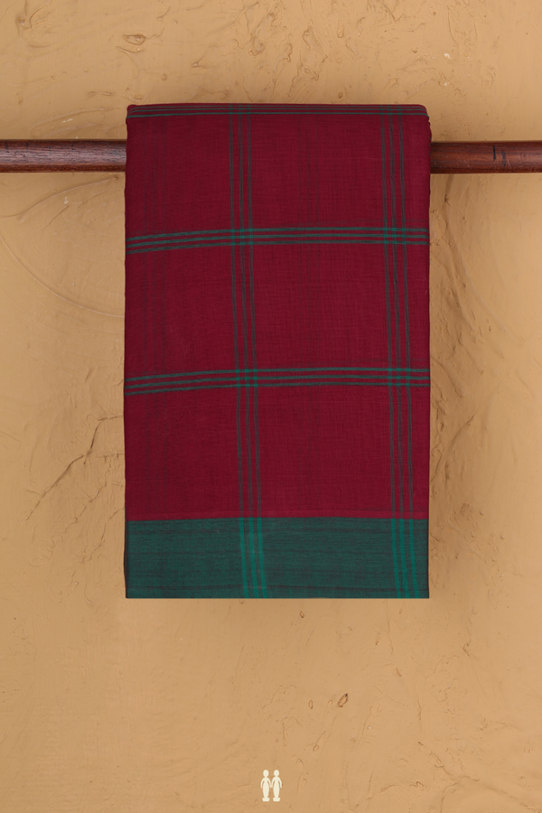 Kanchi Cotton Saree In Burgundy Red With Checks Design