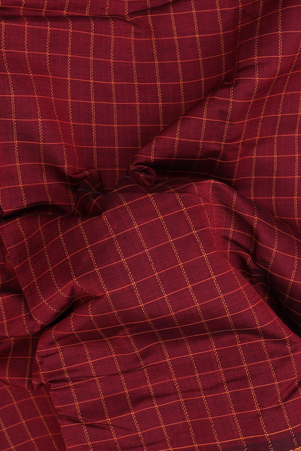 Kanchi Cotton Saree In Burgundy Red With Checks Design