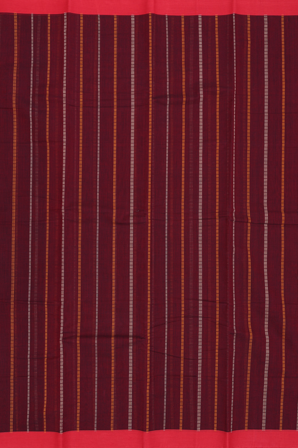 Kanchi Cotton Saree In Burgundy Red With Stripes Design