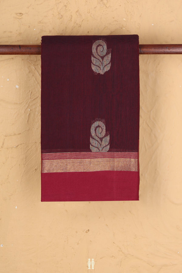 Kanchi Cotton Saree In Burgundy Red With Threadwork Buttas