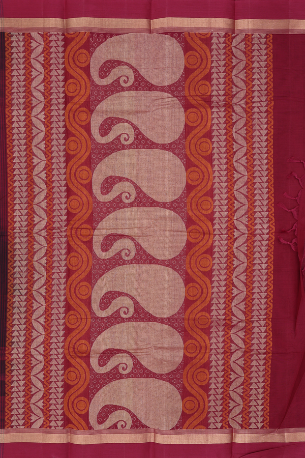Kanchi Cotton Saree In Burgundy Red With Threadwork Buttas