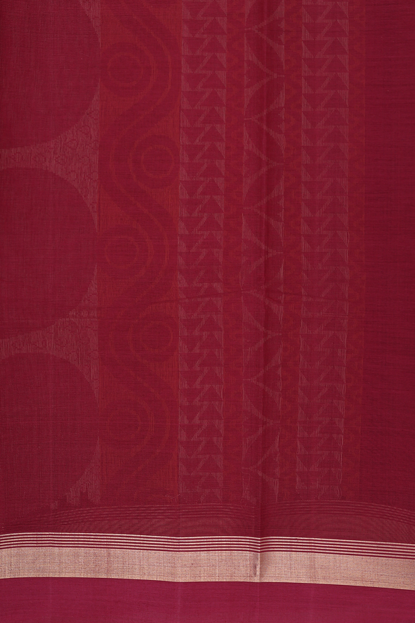 Kanchi Cotton Saree In Burgundy Red With Threadwork Buttas