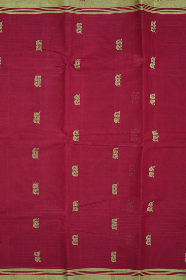 Kanchi Cotton Saree In Burgundy Red With Threadwork Buttas