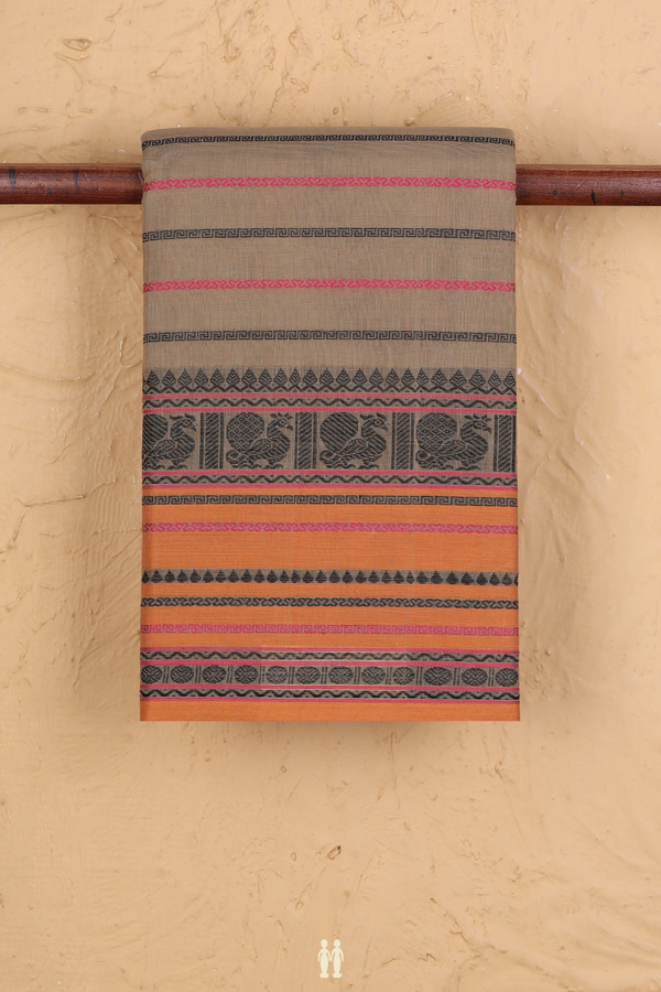 Kanchi Cotton Saree In Cedar Brown With Stripes Design