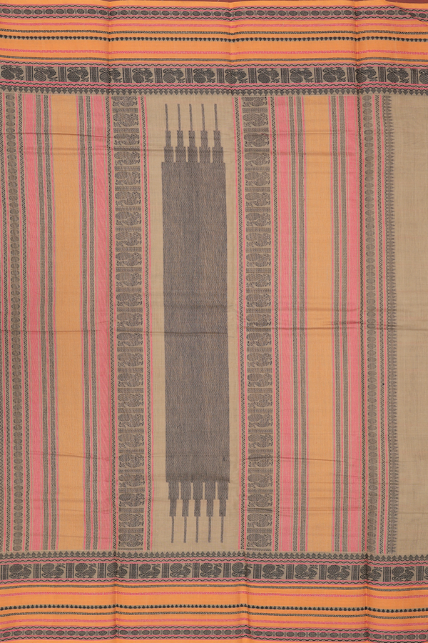 Kanchi Cotton Saree In Cedar Brown With Stripes Design