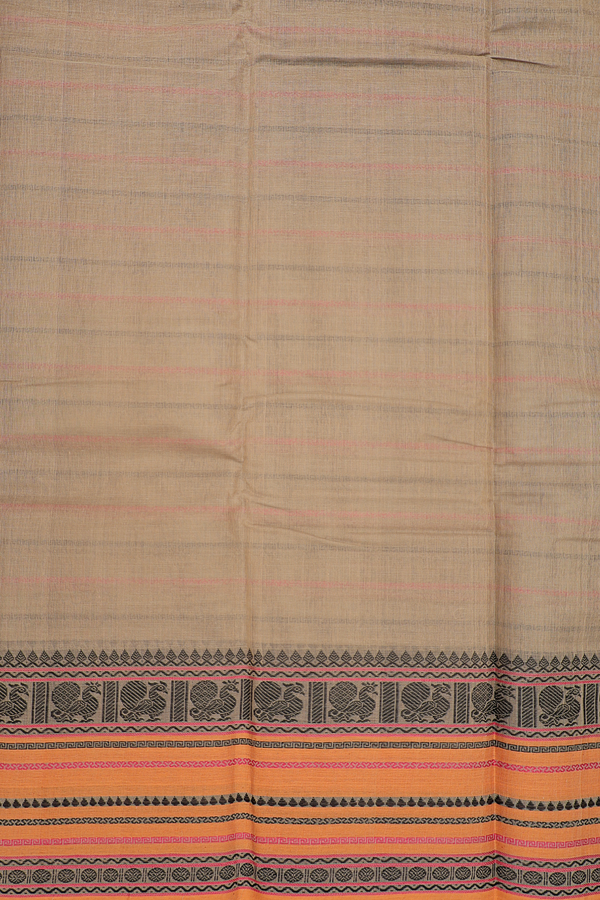 Kanchi Cotton Saree In Cedar Brown With Stripes Design